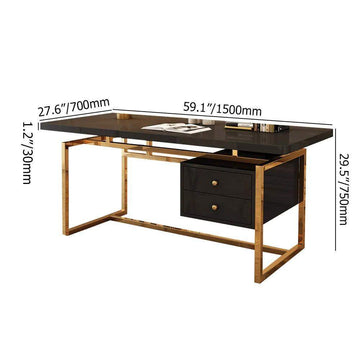 71" White Writing Desk Modern Computer Desk with 2-Drawer in Gold-Desks,Furniture,Office Furniture
